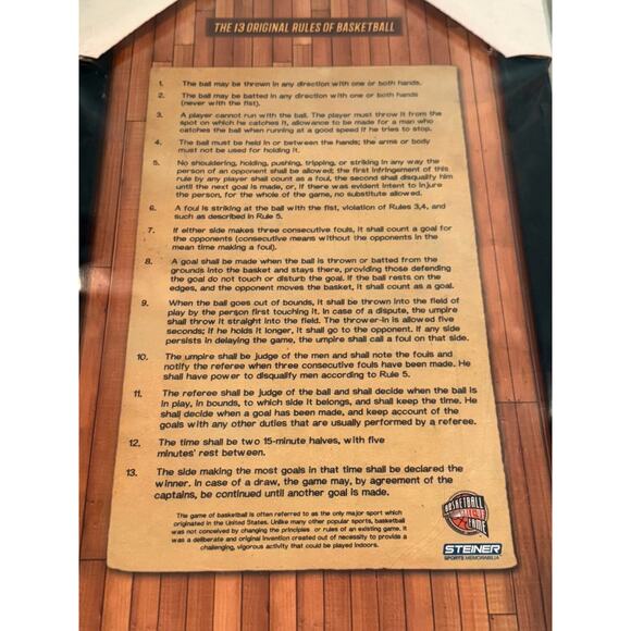 NBA Steiner Sports 13 Original Rules of Basketball Photo Plaque 22"x12" Sealed - Picture 3 of 7